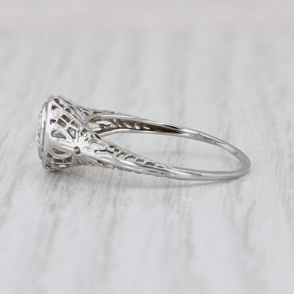 Art Deco 0.25ct Diamond Solitaire Engagement Ring 18k White Gold Floral Filigree
