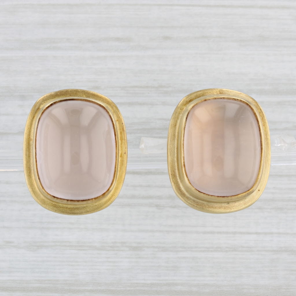 Light Gray Rose Quartz Statement Earrings Gold Plated Sterling Silver Mark Spirito
