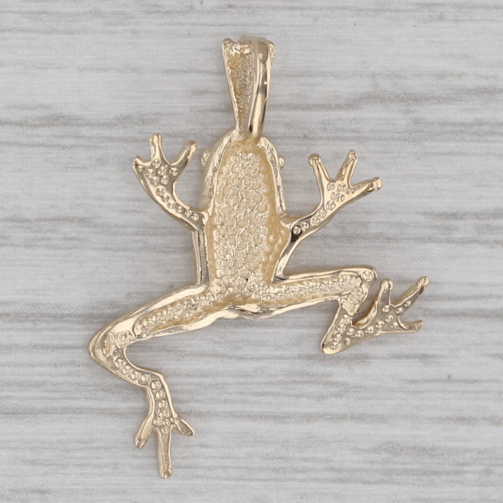 Gray Detailed Frog Pendant 14k Yellow Gold