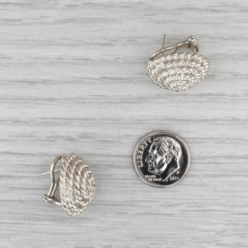 Rope Swirl Button Stud Earrings Sterling Silver Omega Backs