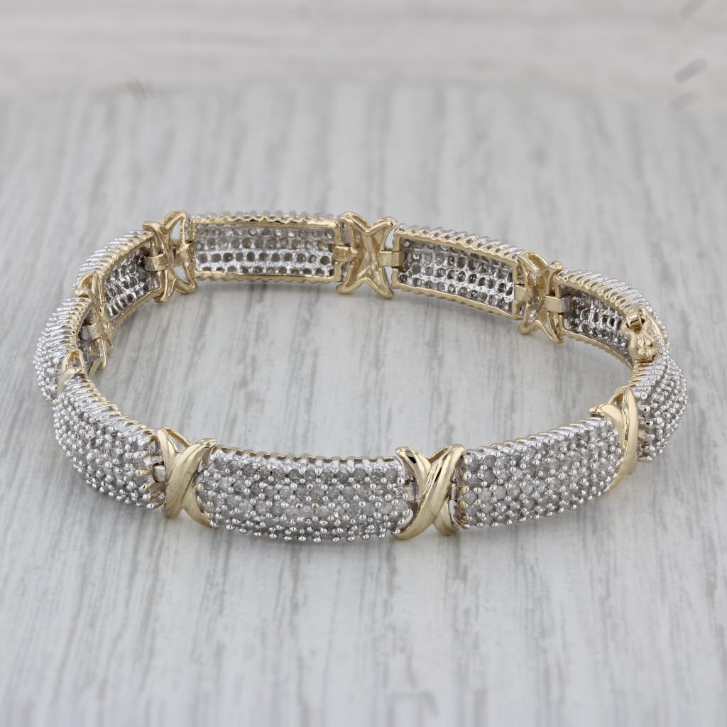 Gray 3ctw Pave Diamond Bracelet 10k Yellow Gold 7.5" 8.3mm