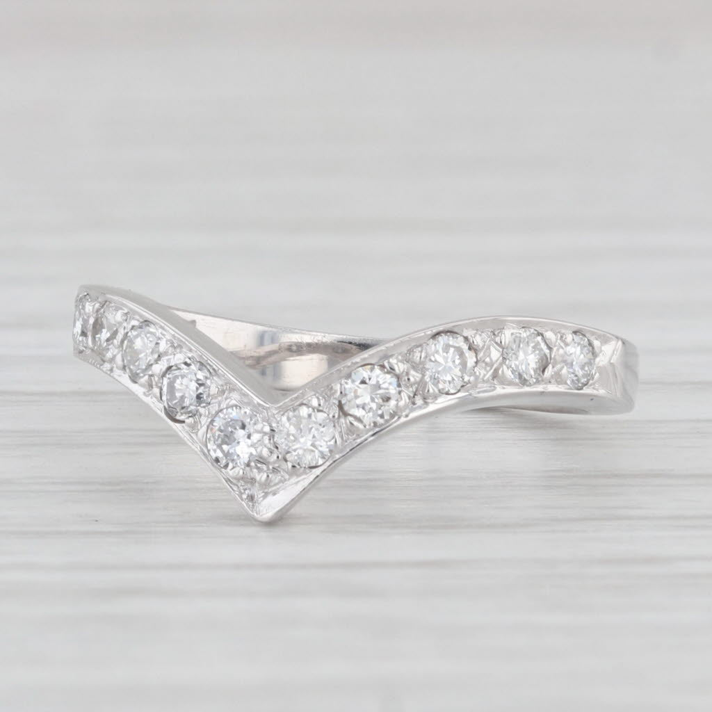 Light Gray 0.32ctw Diamond Contoured Wedding Band 14k White Gold Size 4.5 Stackable Ring