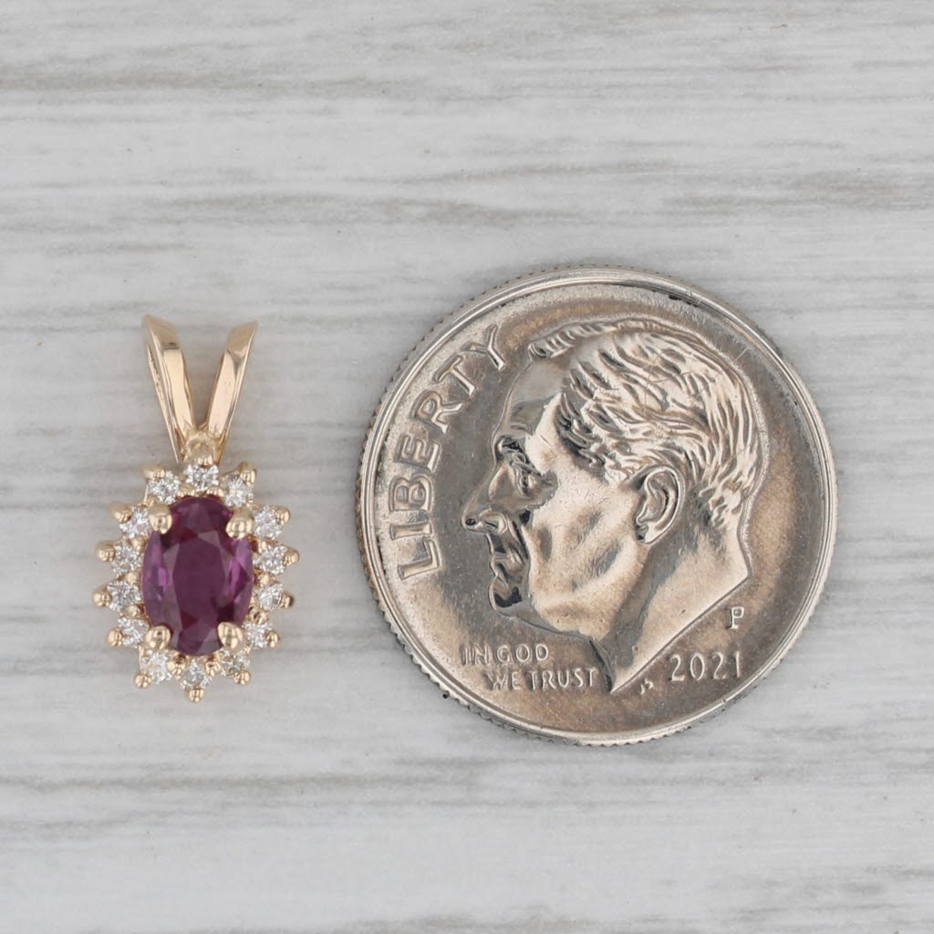 Gray 0.52ctw Ruby Diamond Halo Small Drop Pendant 14k Yellow Gold