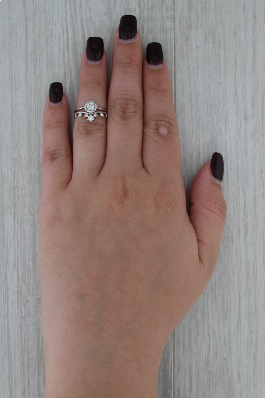 Gabriel & Co Diamond Halo Engagement Ring Wedding Band Bridal Set 14k White Gold