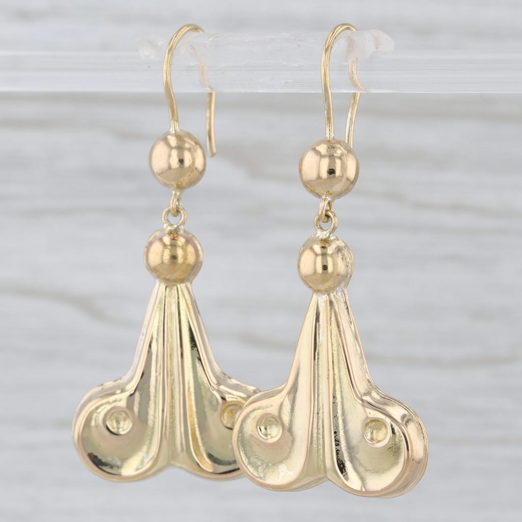 Ornate Dangle Earrings 18k Yellow Gold Hook Posts Drops