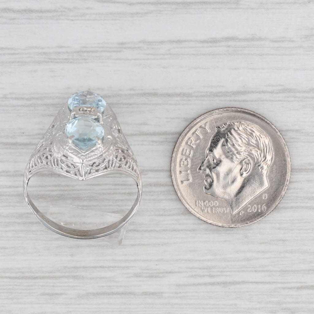 Light Gray Vintage 1.61ctw Aquamarine Diamond Art Deco Filigree Ring 14k White Gold Size 4