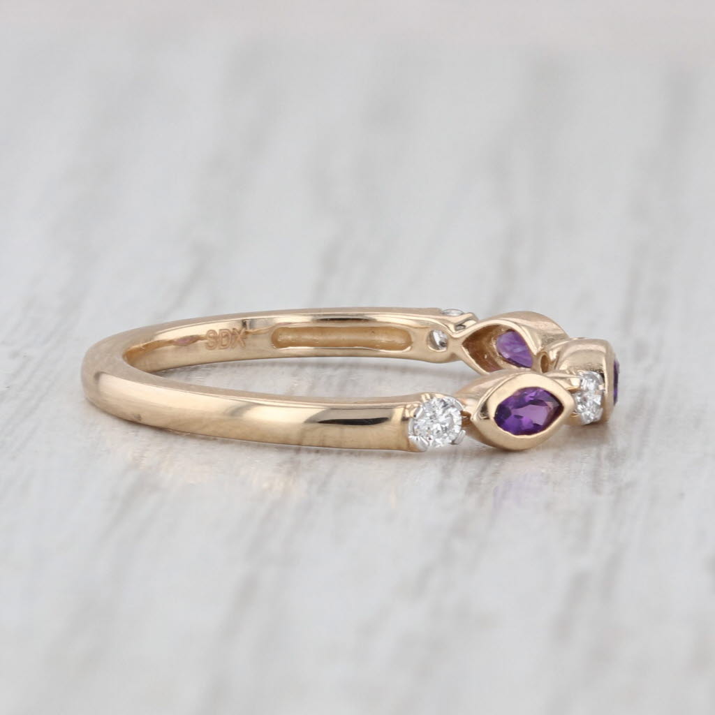 New 0.38ctw Amethysts Diamond Ring 10k Gold Stackable Wedding Band Size 7