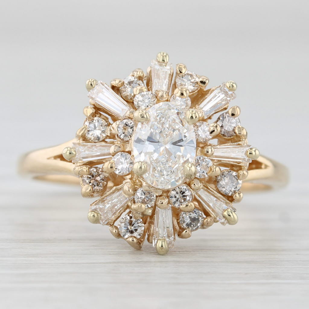 Light Gray 1.46ctw Oval Diamond Halo Engagement Ring 14k Yellow Gold Size 7