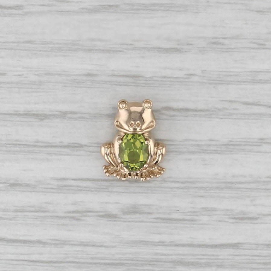 0.75ct Peridot Frog Pendant 14k Yellow Gold Small Floating Drop