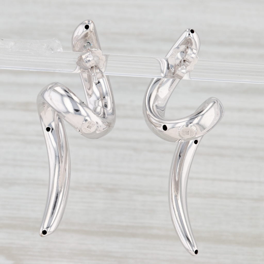 Light Gray Swirl Drop Earrings 18k White Gold Pierced Statement