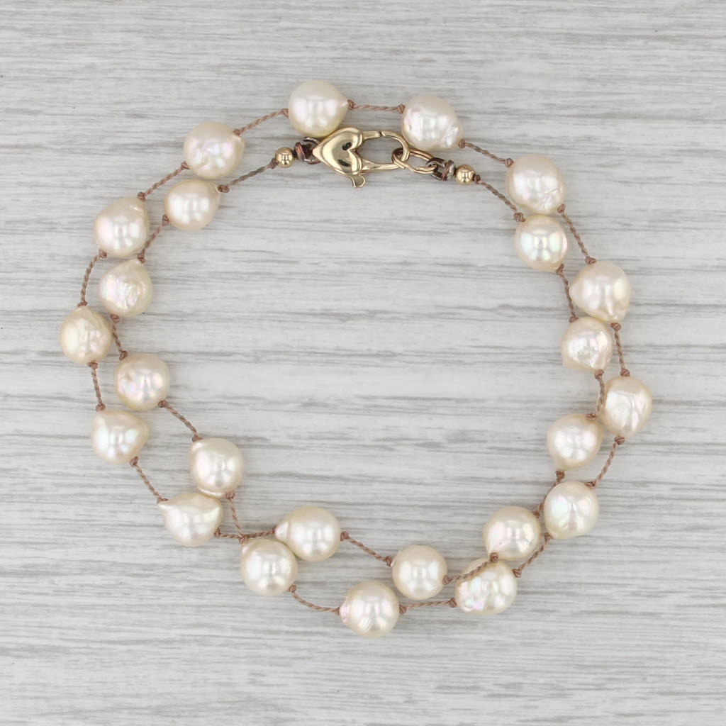Baroque Cultured Pearls Single String Strand Necklace 14k Gold 17" Heart Clasp