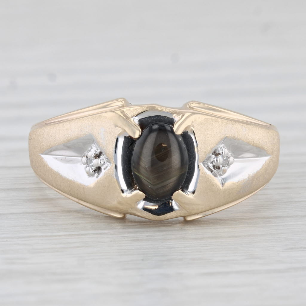 Light Gray Black Star Sapphire Diamond Men's Ring 10k Yellow Gold Size 12