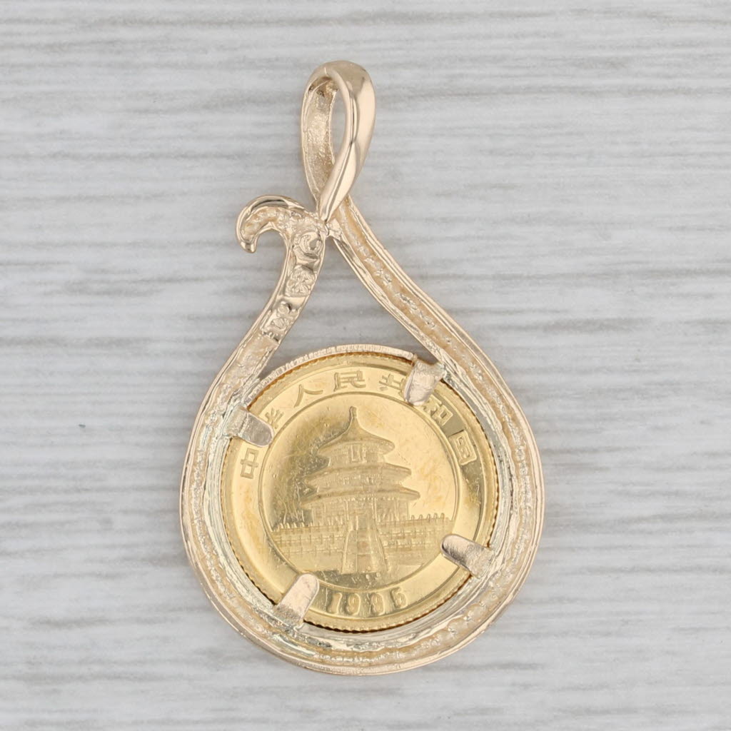 Gray 1995 1/20oz 5 Yuan Authentic Chinese Panda Coin Pendant 14k 22k Yellow Gold