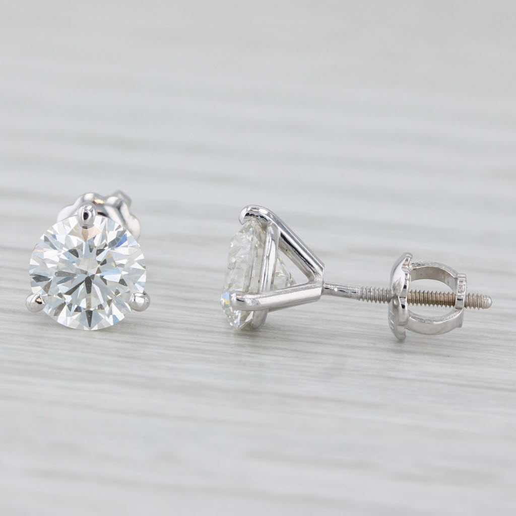 Light Gray 1.60ctw VS2 Round Diamond Solitaire Stud Earrings 14k White Gold GIA