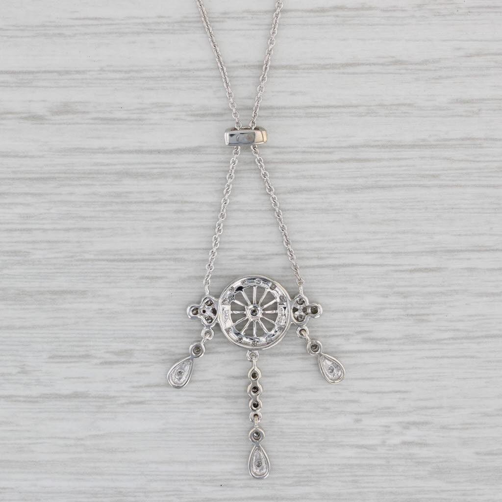 Gray 0.25ctw Diamond Lariat Pendant Necklace 14k White Gold 16" Cable Chain
