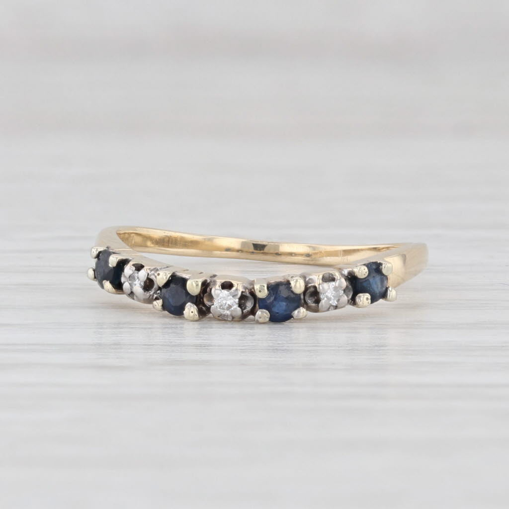 Light Gray 0.33ctw Blue Sapphire Diamond Contoured Ring Guard Stackable Size 6.75 14k Gold
