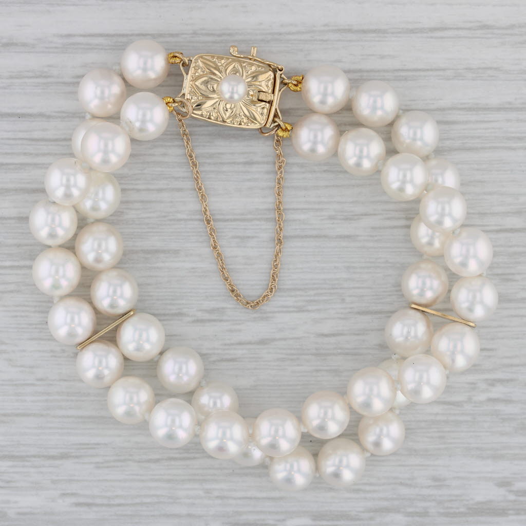 Gray Mikimoto Cultured Pearl Strand Bracelet 18k Yellow Gold 6.5"