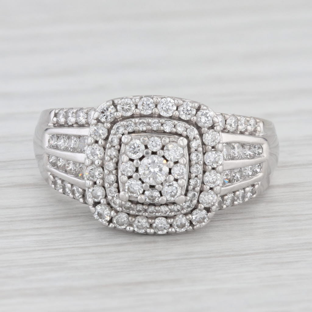 Light Gray 1ctw Round Diamond Halo Engagement Ring 10k White Gold Size 8