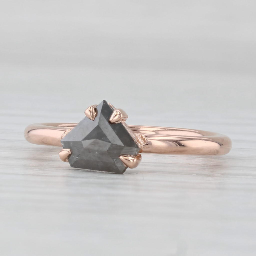 Light Gray New Custom 0.98ct Galaxy Diamond Solitaire Ring 14k Rose Gold Size 6 Shield Cut