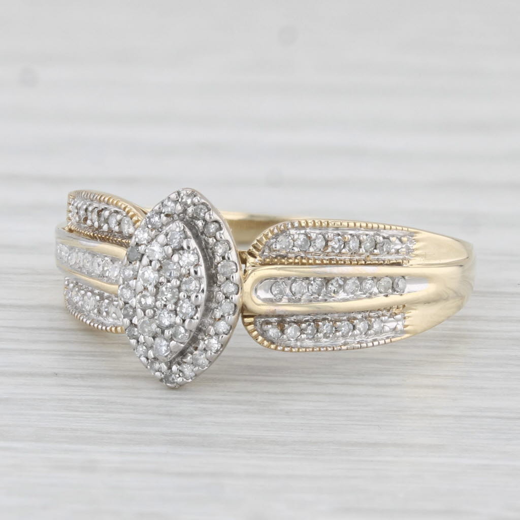 Light Gray 0.18ctw Marquise Diamond Halo Engagement Ring 10k Yellow Gold Size 9