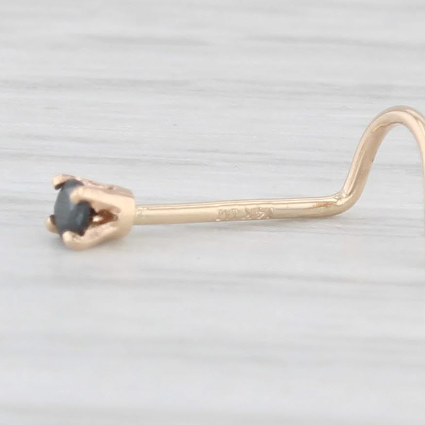 Light Gray New Black Diamond Solitaire Nose Stud Piercing 14k Yellow Gold