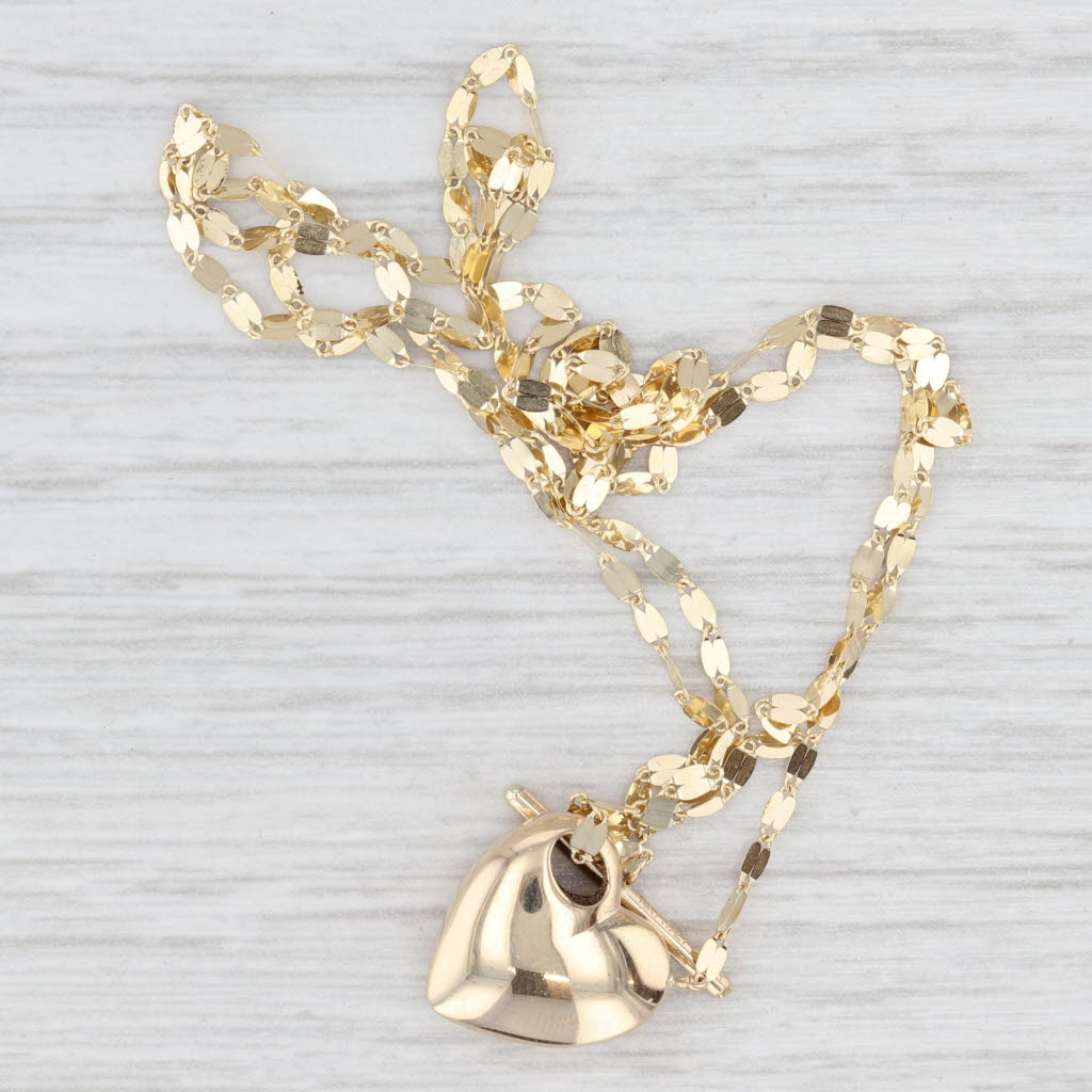 Light Gray New Mirror Chain Heart Toggle Pendant Necklace 14k Yellow Gold 18.5"