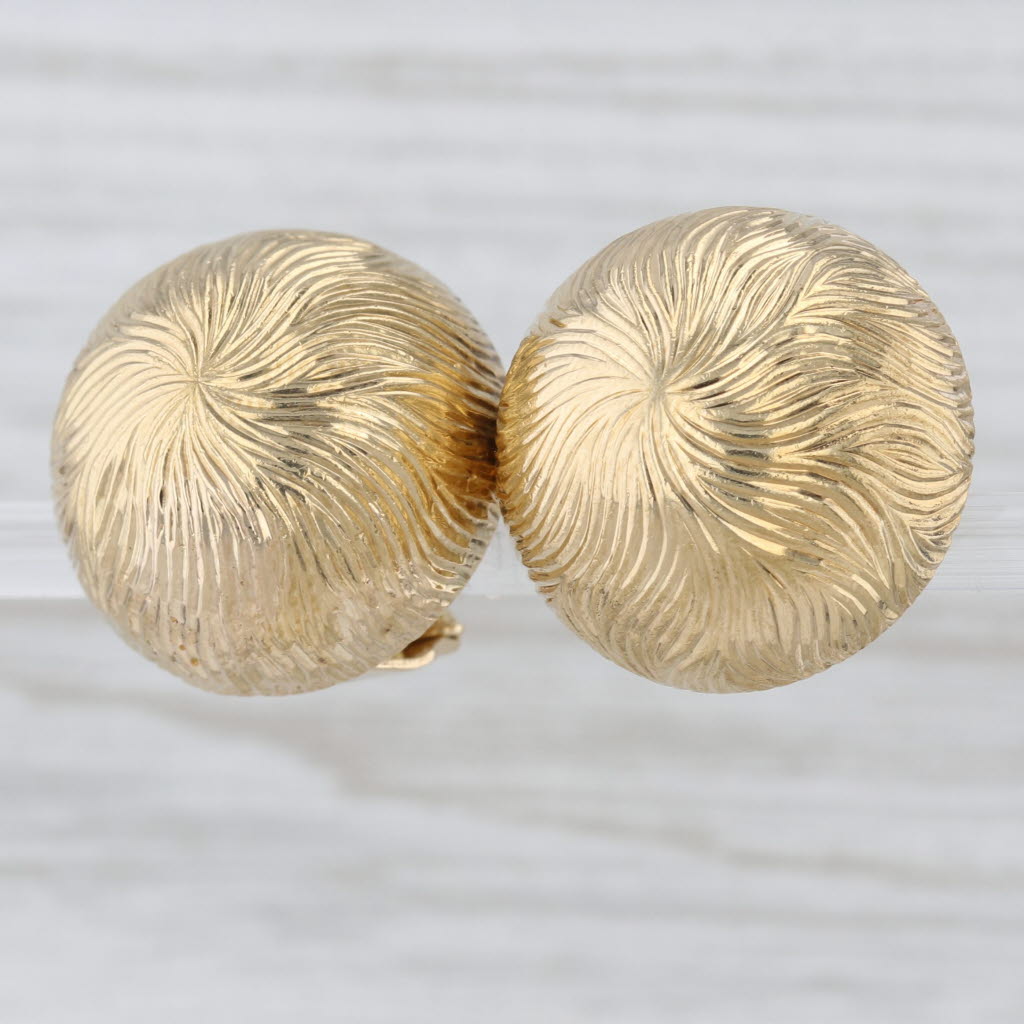 Tiffany & Co Patterened Button Stud Earrings 18k Yellow Gold Clip On Omega Backs