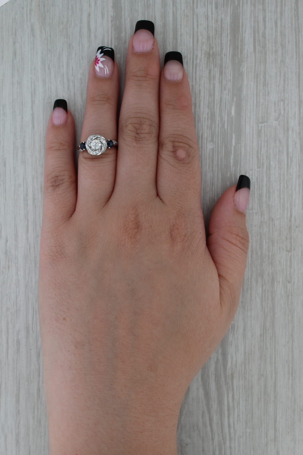 Vera Wang Love 1.06ctw Diamond Knot Sapphire Engagement Ring 14k White Gold