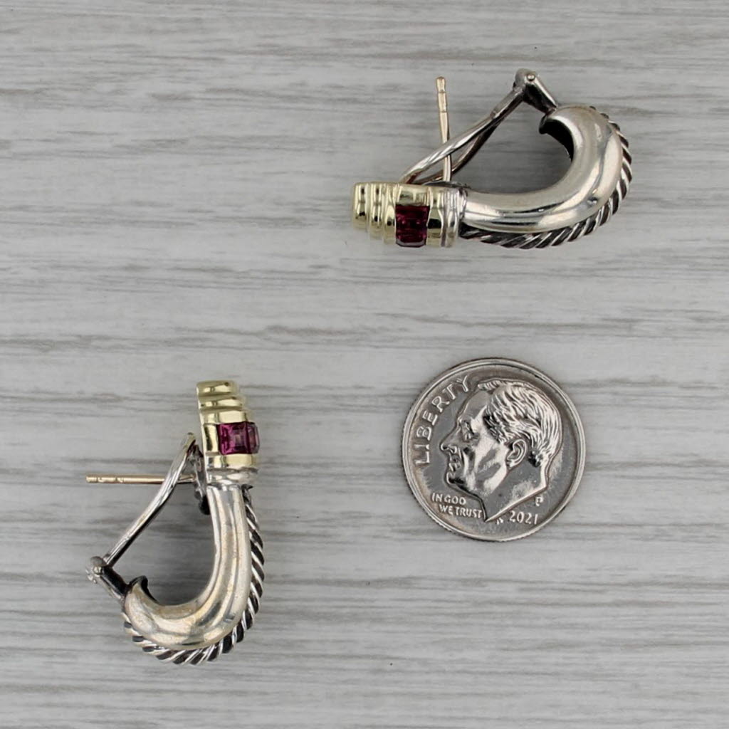 Yurman Renaissance Rhodolite Garnet J-Hook Earrings Sterling Silver 14k Gold