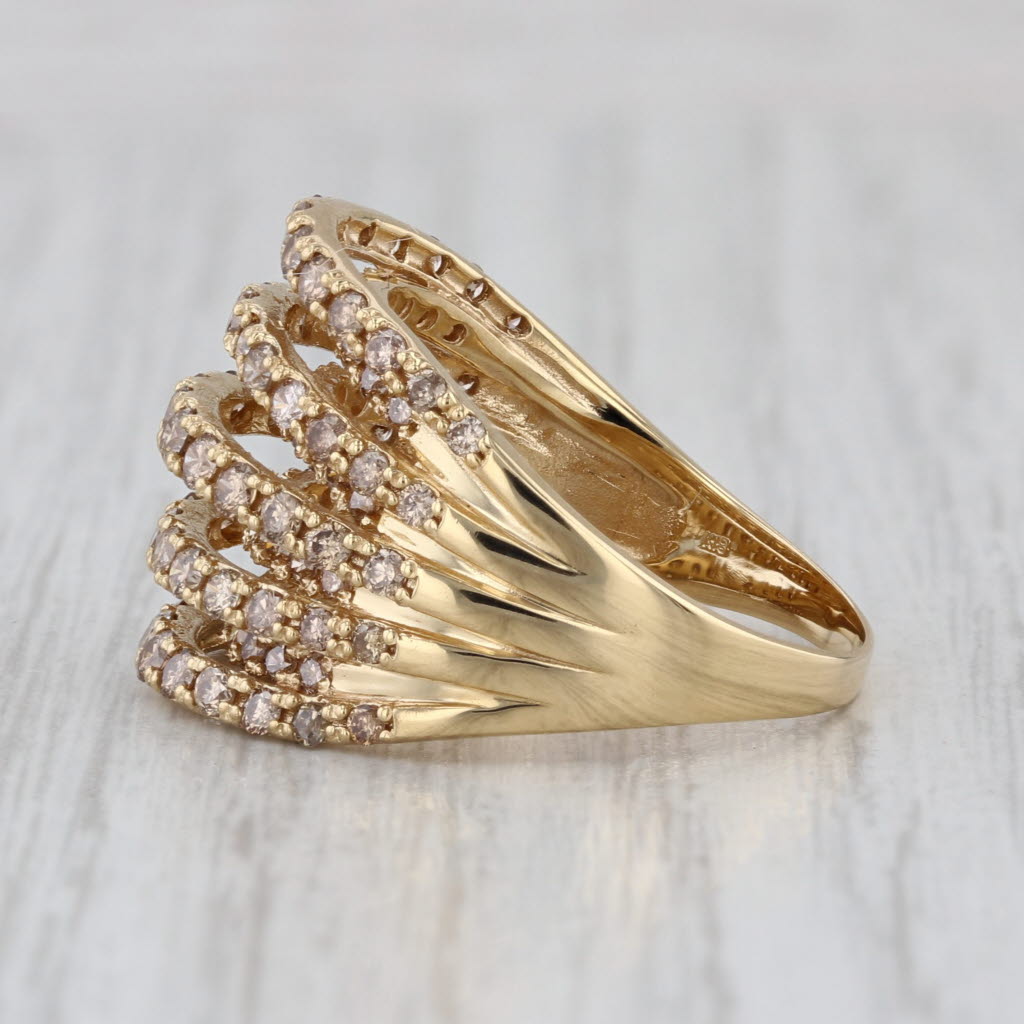 2ctw Champagne Diamond Multiband Ring 18k Yellow Gold Size 8.5 Cocktail
