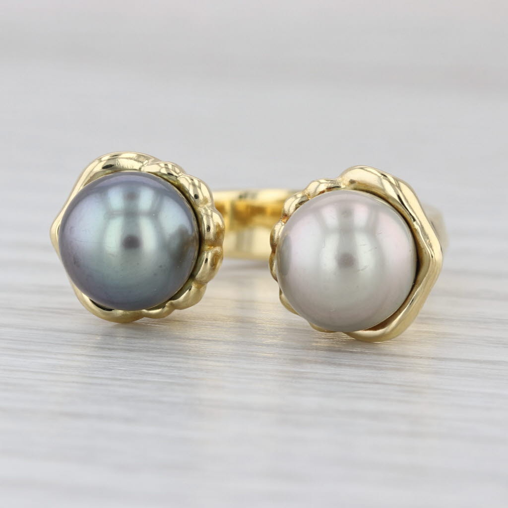 Sasha Samuels Saltwater Cultured Pearl Diamond Ring 18k Gold Size 5 Adjustable