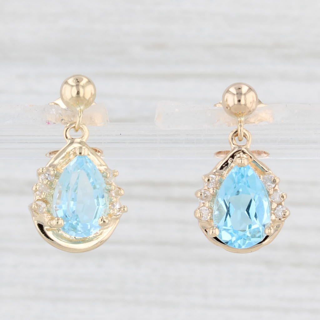 Light Gray 3.32ctw Blue Topaz Diamond Teardrop Earrings 14k Yellow Gold Pierced Drops