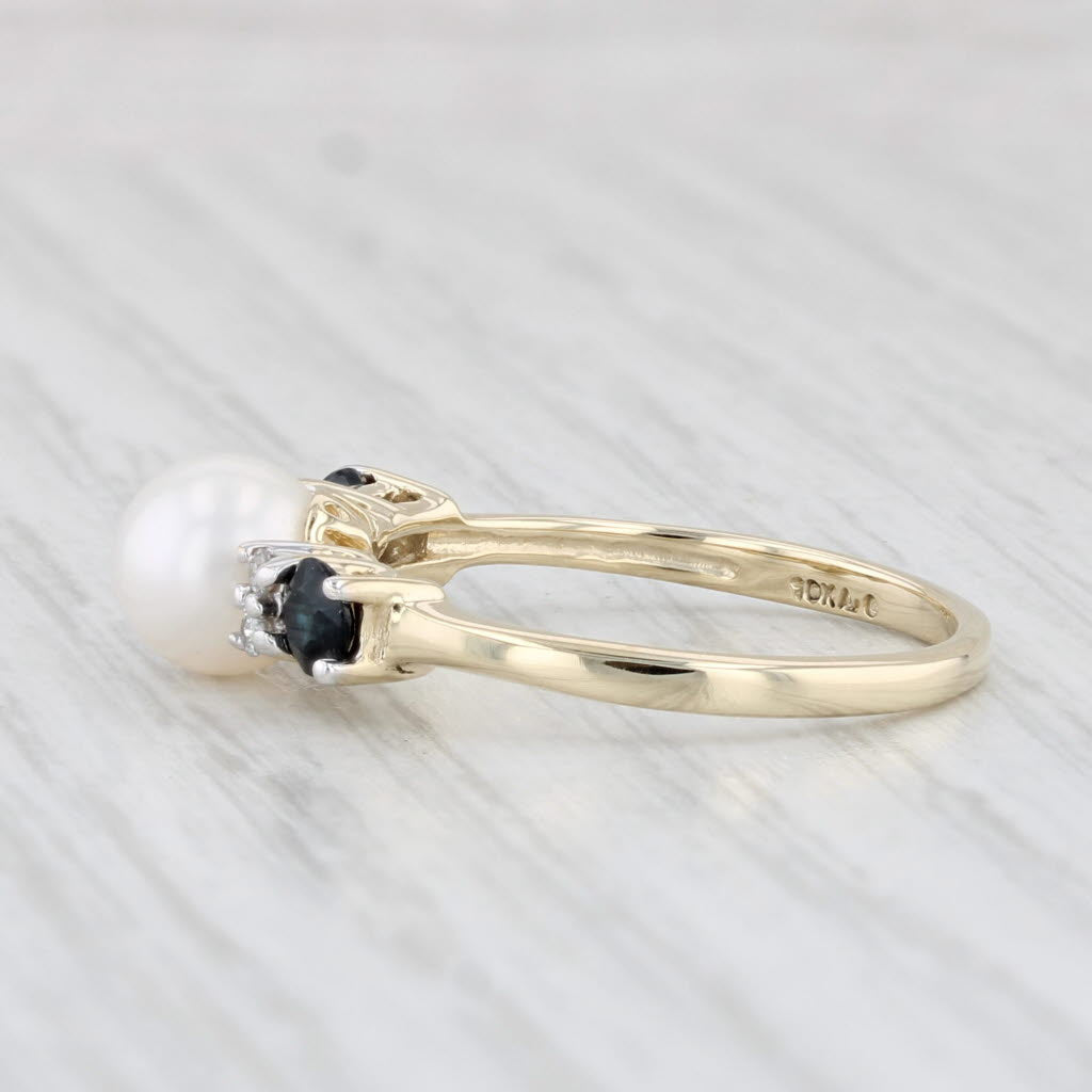 Light Gray Cultured Pearl Sapphire Diamond Ring 10k Yellow Gold Size 7