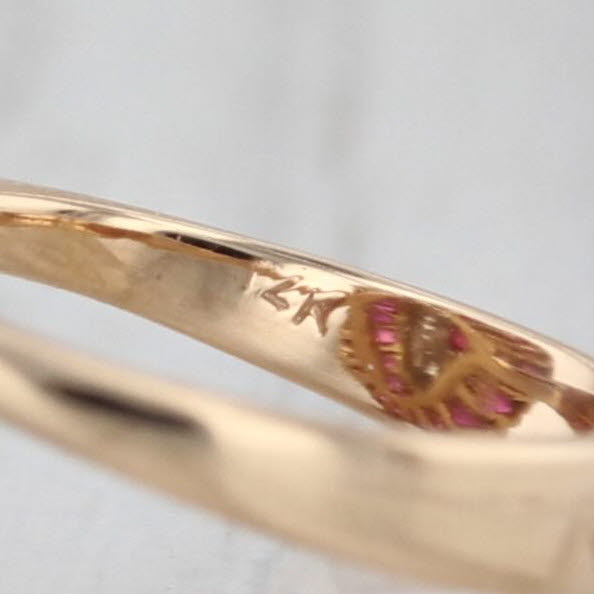 1.63ctw Contoured Ruby Diamond Halo Ring 14k Yellow Gold Small Size 1.75