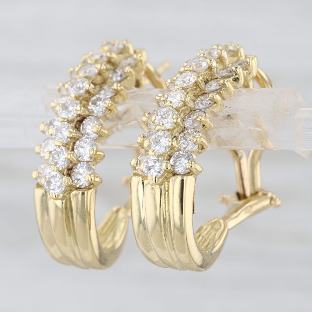 1.64ctw Diamond Cluster J-Hook Earrings 18k Yellow Gold Drops Omega Backs