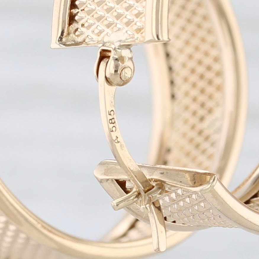 Light Gray Wide Textured 14k Yellow Gold Hoop Earrings