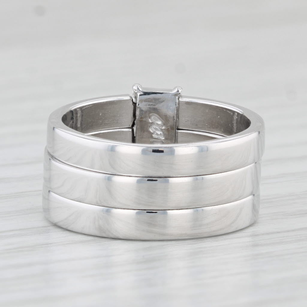 Diamond 3-Stone 3-Band Ring 18k White Gold Size 6 Penny Preville
