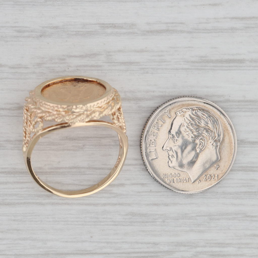 Gray 1945 Dos Pesos Coin Ring 14k 900 Yellow Gold Size 6 Mexico