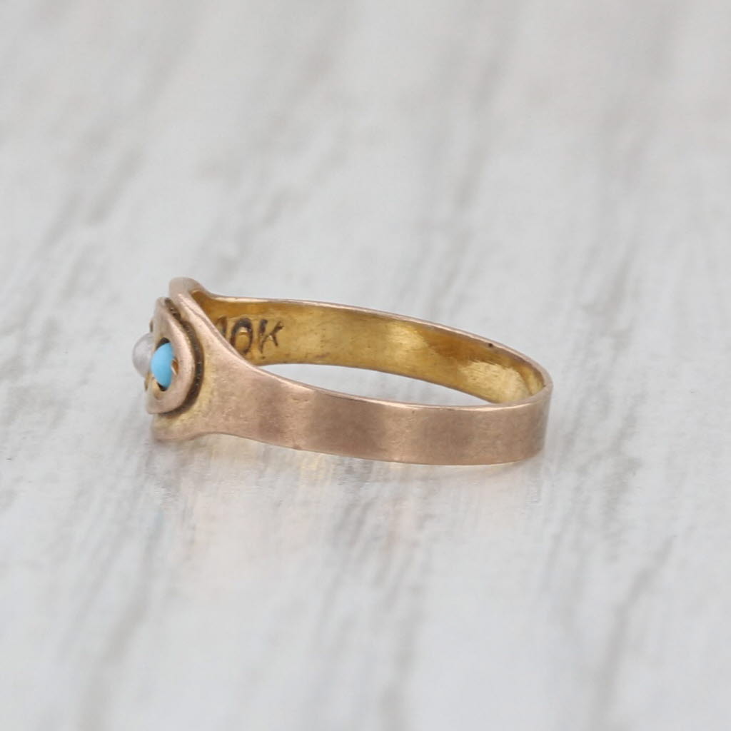 Antique Simulated Turquoise Glass Baby Ring 8k Yellow Gold Small Size