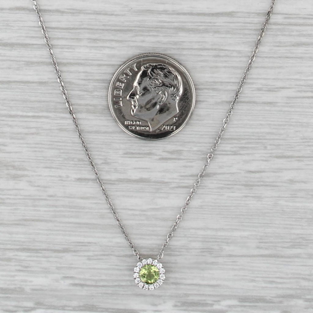 0.36ctw Peridot Diamond Pendant Necklace 14k White Gold 16.25-18.5" Cable Chain