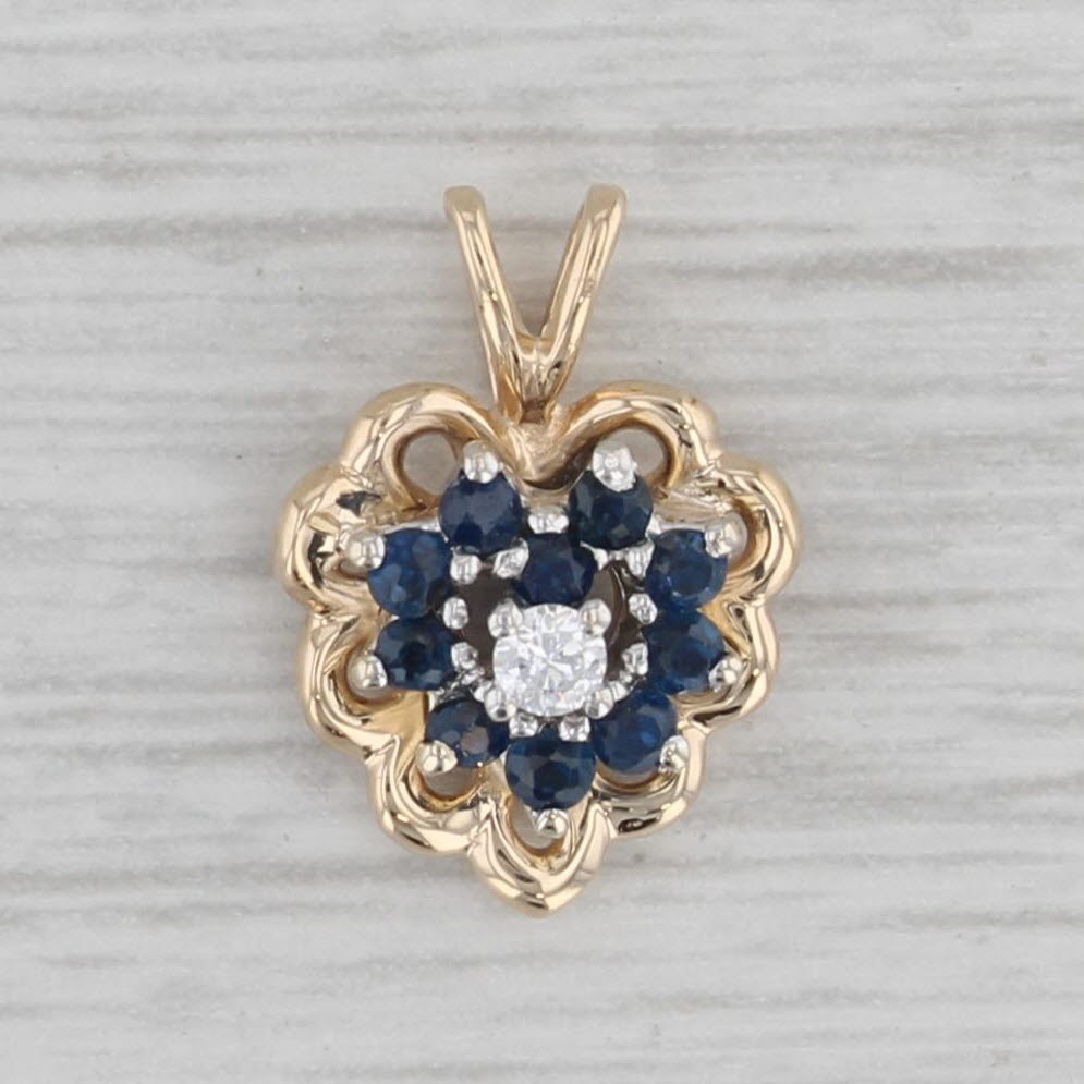 Gray Small 0.23ctw Blue Sapphire Diamond Heart Pendant 14k Yellow Gold
