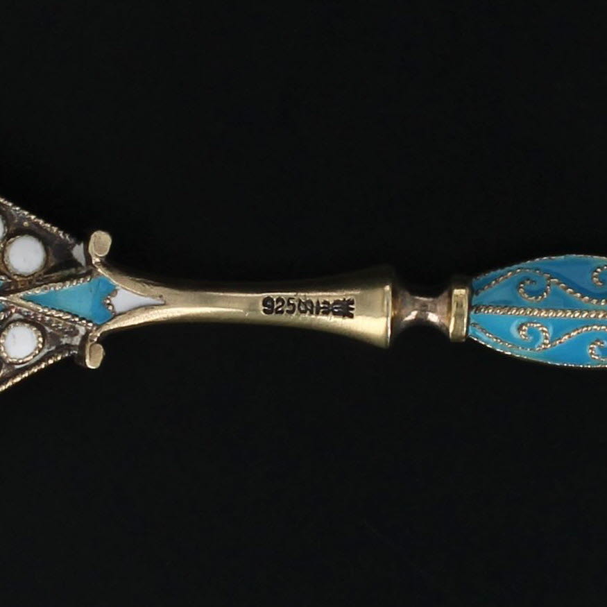 Black David Andersen Dragestil Soup Spoon Sterling Silver Norway Enamel Monogram
