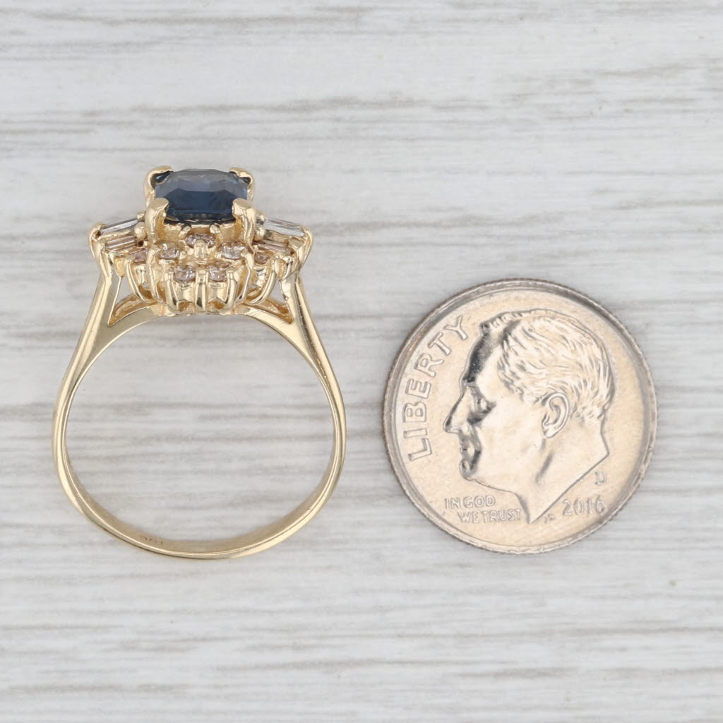 Light Gray 1.83ctw Blue Sapphire Diamond Halo Ring 14k Yellow Gold Size 6 Engagement
