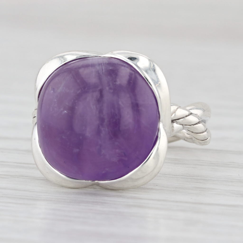 David Yurman Continuance 14mm Amethyst Round Cabochon Ring Sterling Silver