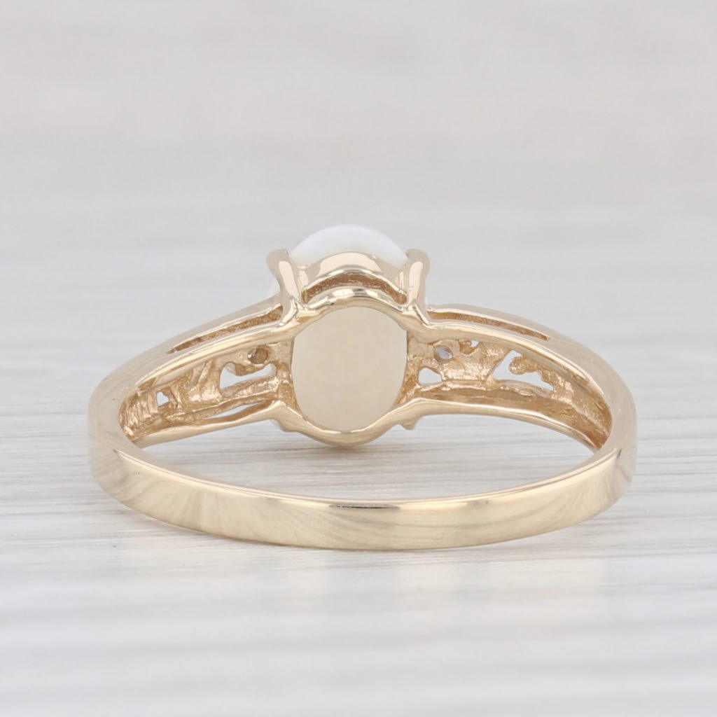 Light Gray Opal Oval Cabochon Solitaire Ring 10k Yellow Gold Size 7.25 Diamond Accents