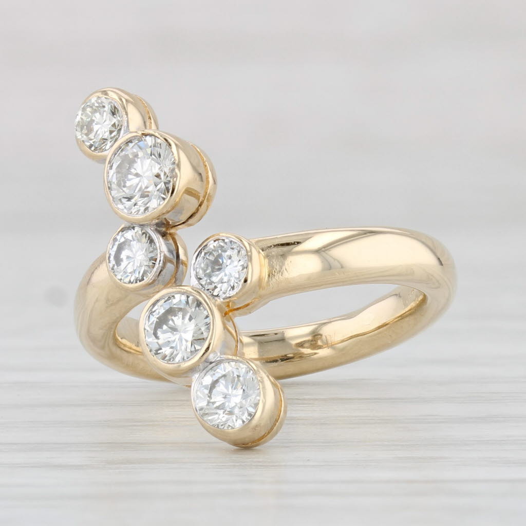 Light Gray 0.93ctw Diamond Bubbles Bypass Ring 14k Yellow Gold Size 5 Cocktail