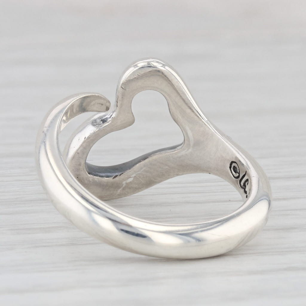 Light Gray Tiffany Elsa Peretti Open Heart Ring Sterling Silver Size 7 Adjustable w/ Pouch