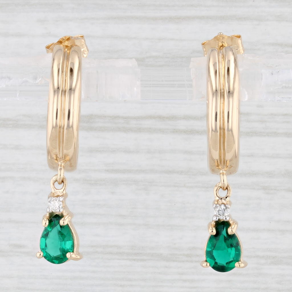 Light Gray 0.80ctw Lab Created Emerald Diamond Teardrop Dangle Half Hoop Earrings 14k Gold
