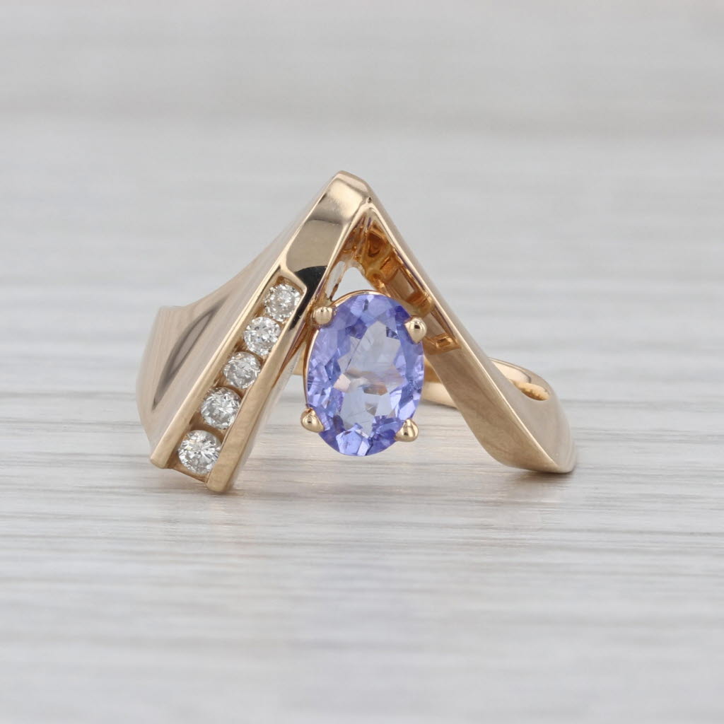 0.75ctw Tanzanite Diamond Contoured V Ring 14k Yellow Gold Size 6.5