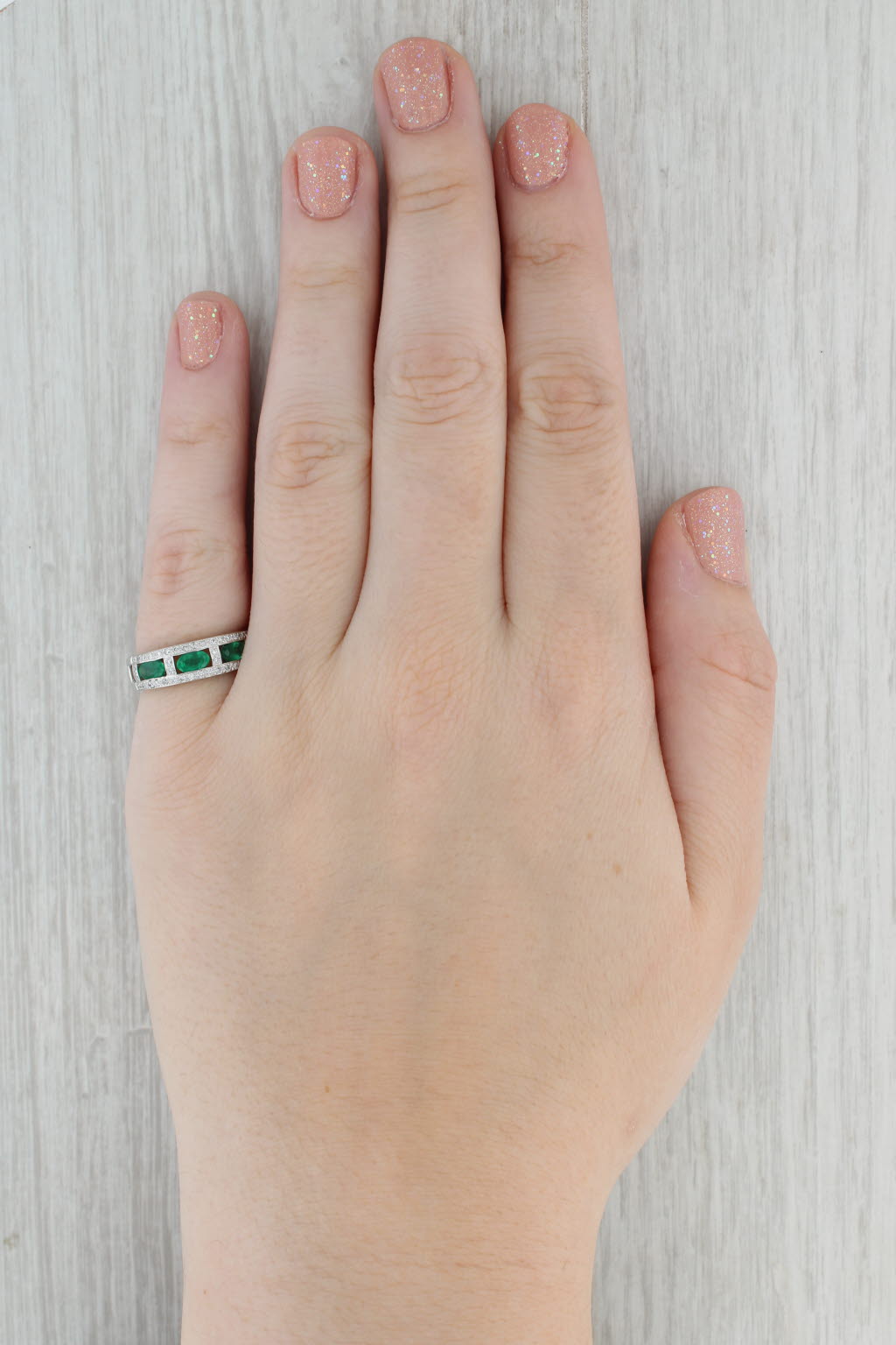 Gray 0.85ctw Emerald Diamond Ring 14k White Gold Size 6 Stackable Wedding Band